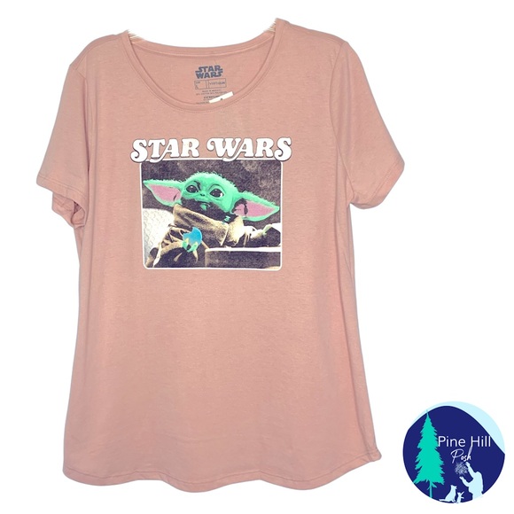 Star Wars Disney Baby Yoda Graphic T-Shirt Womens Small Pink Short Sleeves NWT - Picture 1 of 7